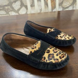 LAUREN Ralph Lauren Camila Penny Loafers Black Leopard Print Suede US Size 7B